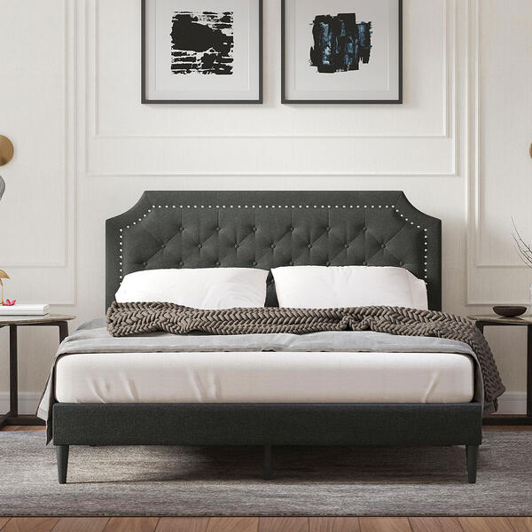 Rize Home Curta Upholstered Platform Bed Frame w/ Headboard - image 