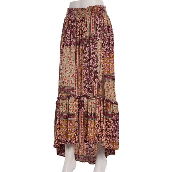 Juniors Angie Patchwork Gauze Smock Waist Maxi Skirt - image 