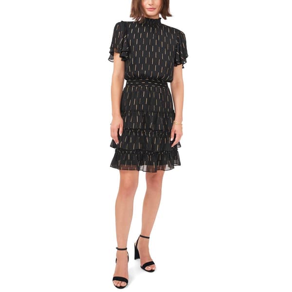 Womens MSK Flutter Sleeve Foil Dot Tier A-Line Dress