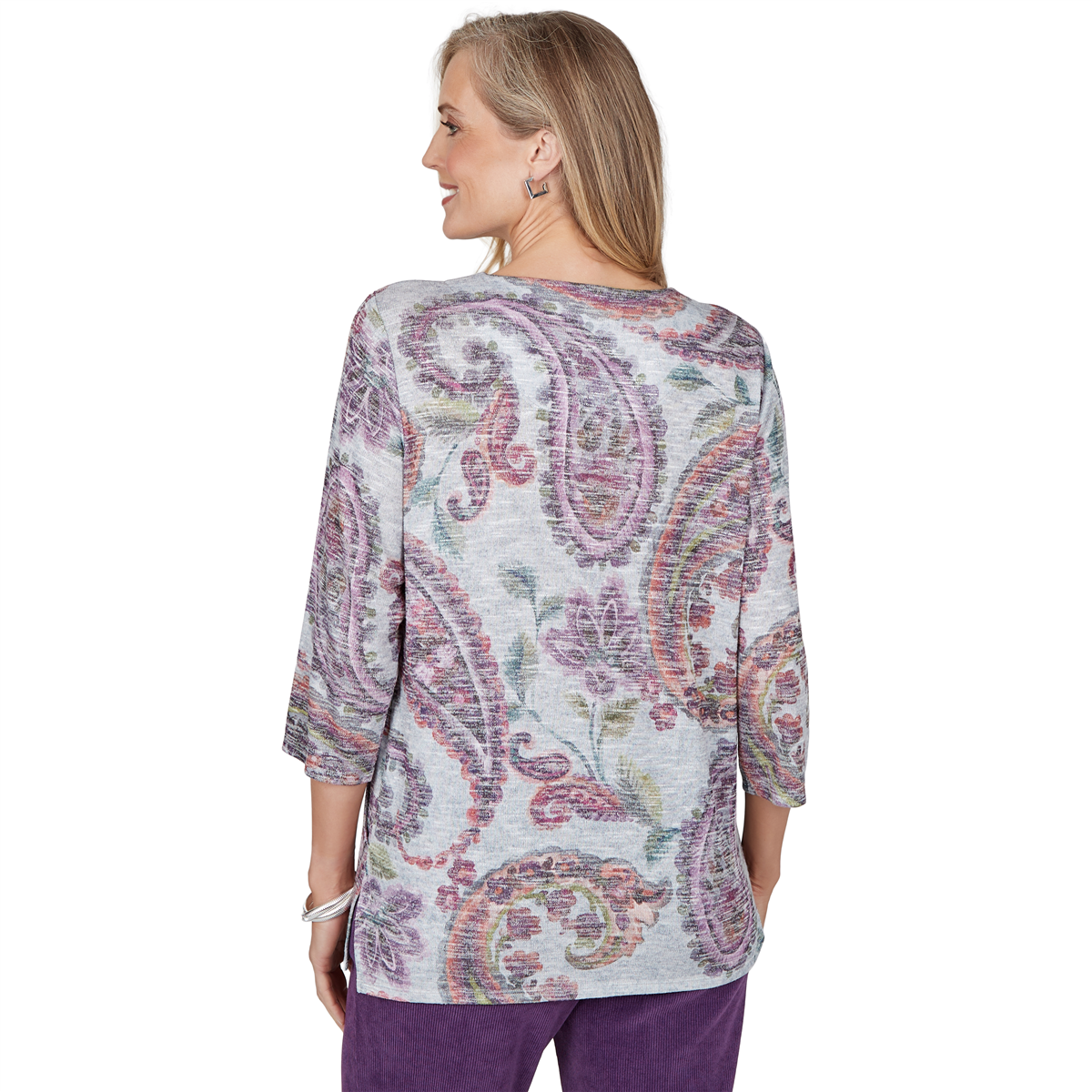 Petite Alfred Dunner Vail 3/4 Sleeve V-Neck Paisley Blouse
