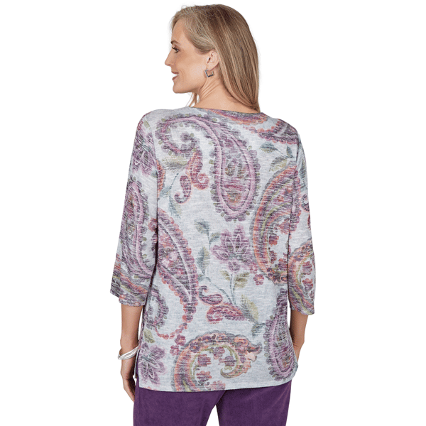 Petite Alfred Dunner Vail 3/4 Sleeve V-Neck Paisley Blouse