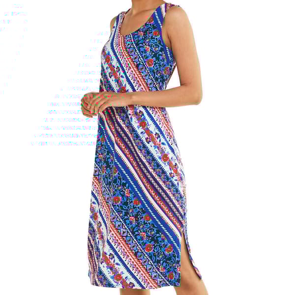 Womens Nina Leonard Sleeveless Scoop Neck Floral Shift Dress