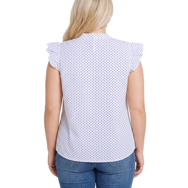 Plus Size NY Collection Ruffle Sleeve Dot Poplin Blouse