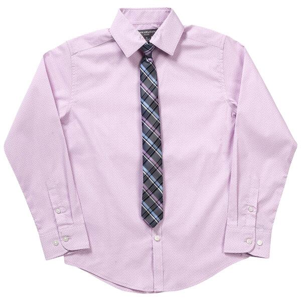 Boys &#40;8-20&#41; Van Heusen Dress Shirt & Clip On Plaid Tie - image 