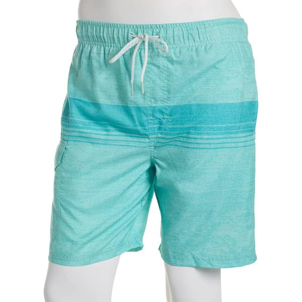 Young Mens SURFZONE&#40;R&#41; Striped Aqua Swim Trunks - image 