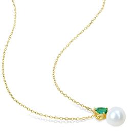 Gemstone Classics™ Freshwater Pearl & Created Emerald Pendant