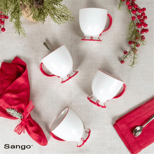 Sango Splash of Cheers 16oz. Red & White Coffee Mugs - Set of 14