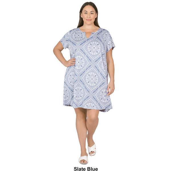 Plus Size Ruby Rd. Short Sleeve Puff Print Dress