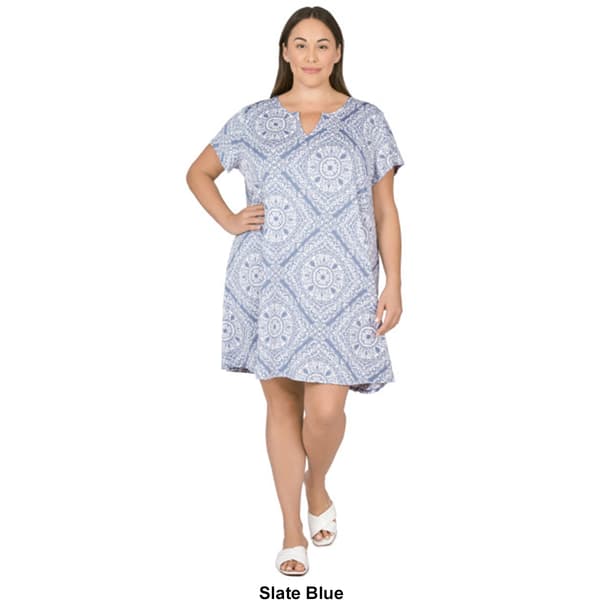 Plus Size Ruby Rd. Short Sleeve Puff Print Dress