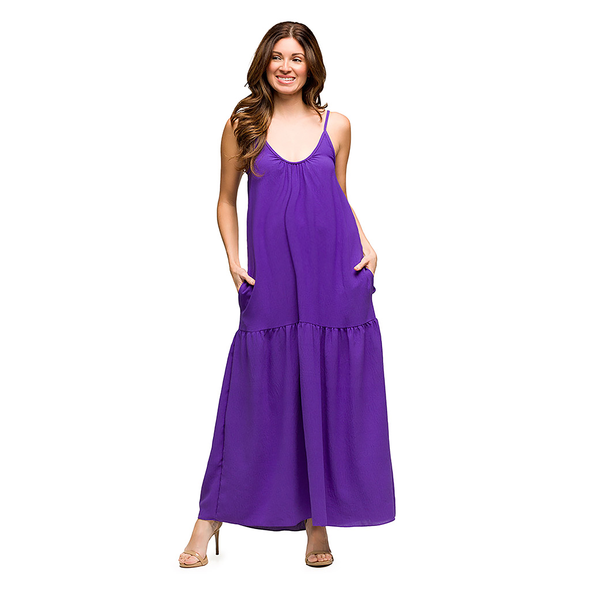 Plus Size 24/7 Comfort Apparel Spaghetti Maternity Maxi Dress