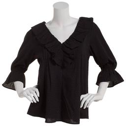 Womens Fair Hope 3/4 Sleeve Solid Ruffle Popover