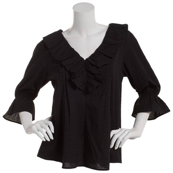 Womens Fair Hope 3/4 Sleeve Solid Ruffle Popover - image 