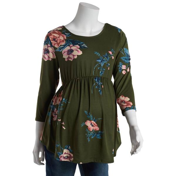 Womens Due Time 3/4 Sleeve Cross Back Big Floral Maternity Blouse - image 