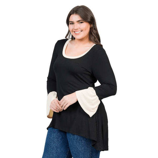 Plus Size 24/7 Comfort Apparel Bell Sleeve Hi Low Tunic Top