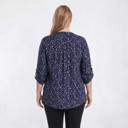 Plus Size Notations 3/4 Sleeve Pleated Dot Henley Blouse