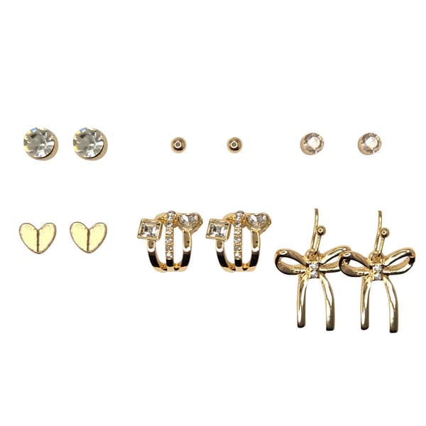 Ashley 6pr. Gold-Tone Heart & Bow Design Earring Set - image 