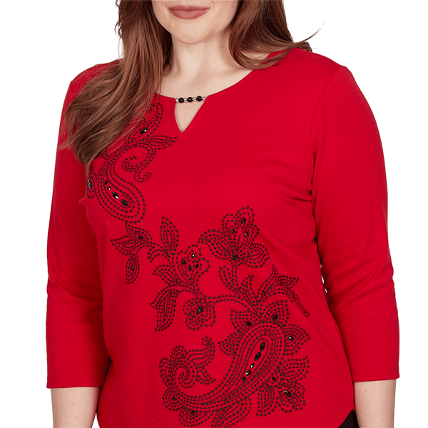 Petites Alfred Dunner Dinner Theater Black And Red Floral Embell