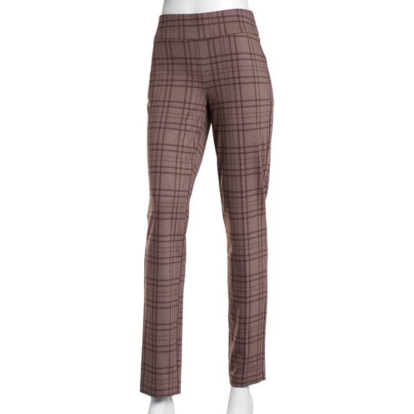 Petite Size Briggs Plaid Pull On Straight Leg Ponte Pants