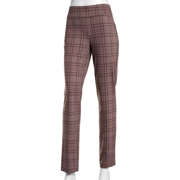 Petite Size Briggs Plaid Pull On Straight Leg Ponte Pants - image 