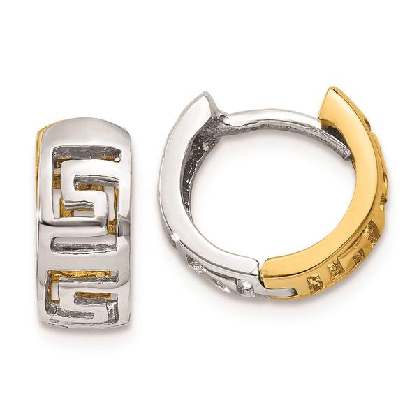 Gold Classics&#40;tm&#41; 14kt. Two-Tone Greek Hoop Earrings - image 