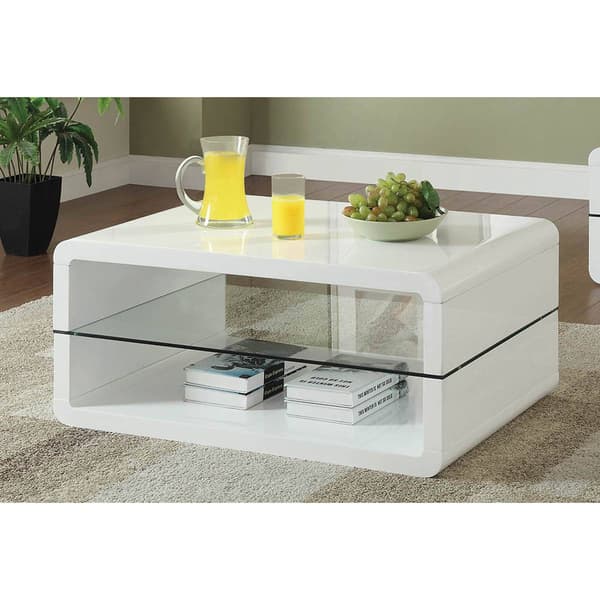 Coaster Elana Glossy White Rectangle 2-shelf Coffee Table