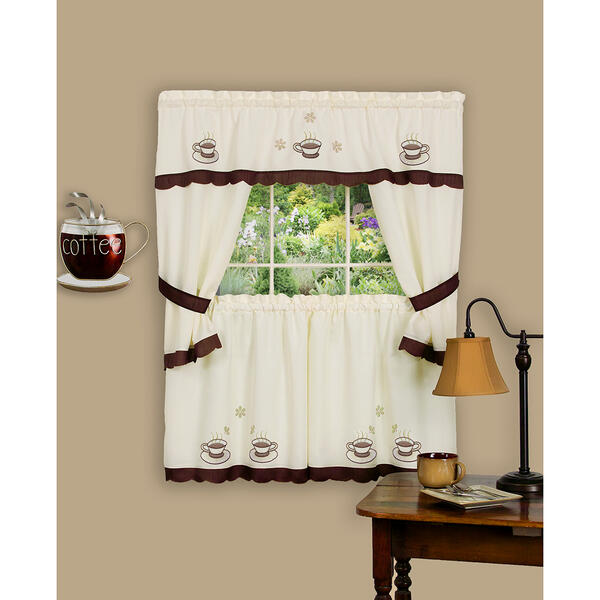 Achim Cuppa Joe Embellished Cottage Kitchen Curtain Set - image 