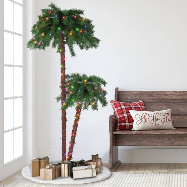 Puleo International Multi-Color Pre-Lit Christmas Palm Tree