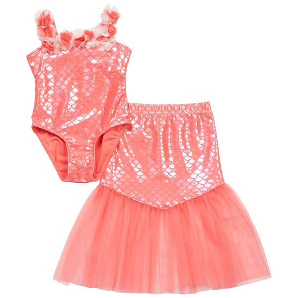 Toddler Girl Floatimini Mermaid & Flower Foil One Piece Swimset - image 