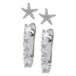 Silver Plated 2pr. Starfish & Hoop Earrings Set