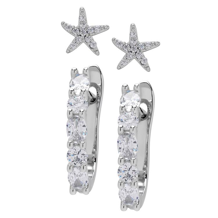 Silver Plated 2pr. Starfish & Hoop Earrings Set