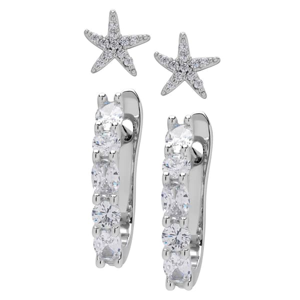Silver Plated 2pr. Starfish & Hoop Earrings Set - image 