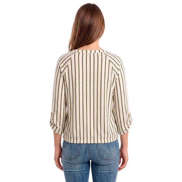 Womens Cure 3/4 Roll Tab Stripe Tie Front Henley Blouse