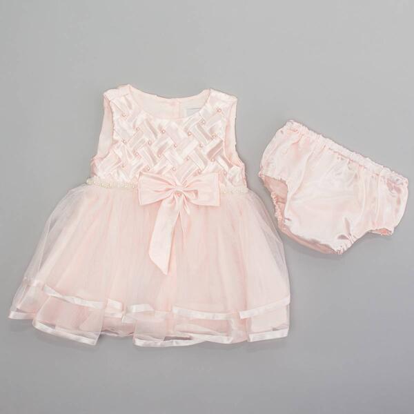 Baby Girl &#40;3-24M&#41; Rare Editions Basket Weave Faux Pearl Dress - image 