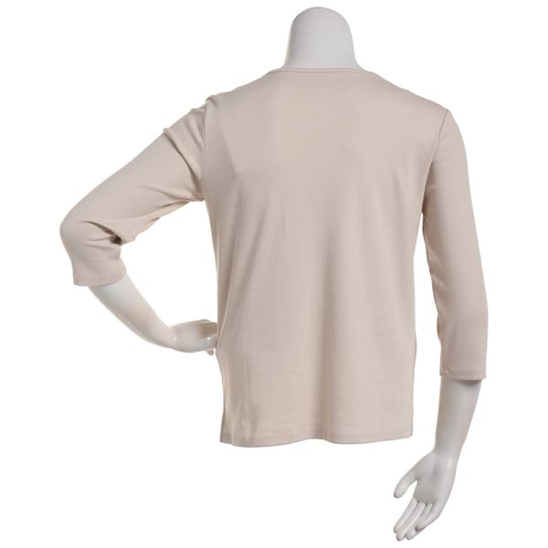 Petite Hasting & Smith 3/4 Sleeve Solid Open Crew Neck Tee