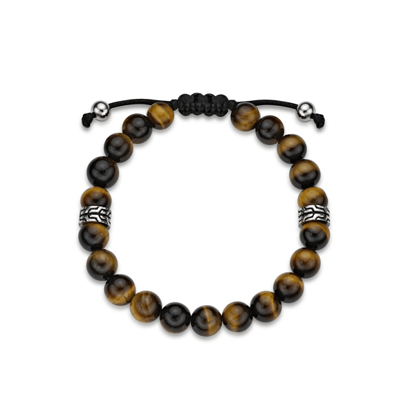 Mens Lynx Stainless Steel Bracelet with Tiger Eye Beads