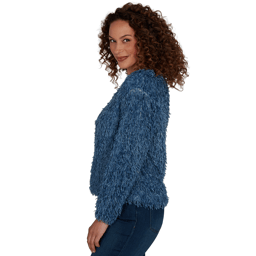 Womens Skye’s the Limit Icy Blue Sparkle Feather Sweater