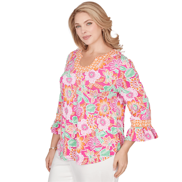 Plus Size Ruby Rd. Hothouse Florals Ruffle Sleeve Floral Blouse