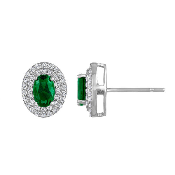Gemstone Classics&#40;tm&#41; Sterling Silver Emerald/Sapphire Halo Earrings - image 