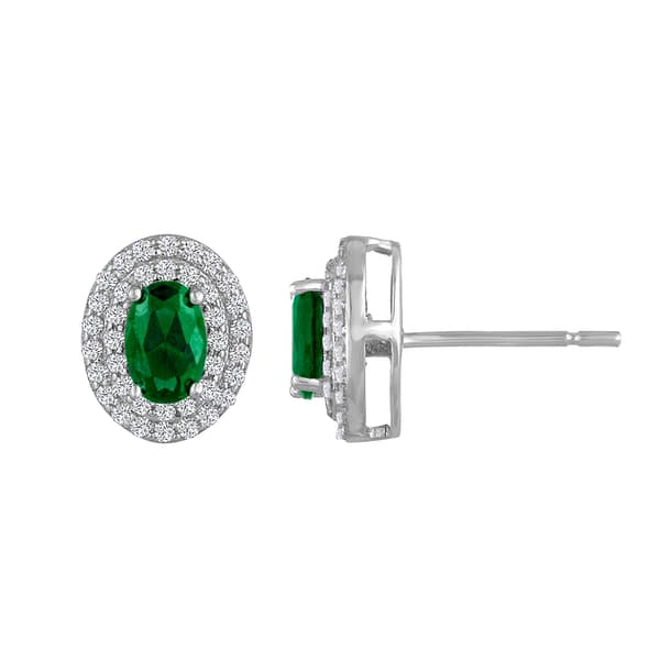 Gemstone Classics(tm) Sterling Silver Emerald/Sapphire Halo Earrings - image 