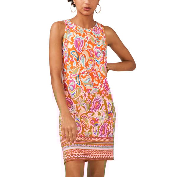 Plus Size MSK Sleeveless Border Print ITY Keyhole Back Dress - image 