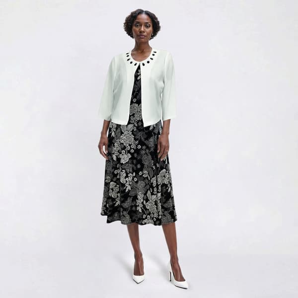 Womens Perceptions Beaded Trim Floral Fit & Flt Jacket Dress - image 