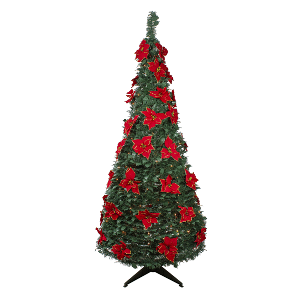 Northlight 6ft. Pre-Lit Slim Poinsettia Pop-Up Christmas Tree - image 