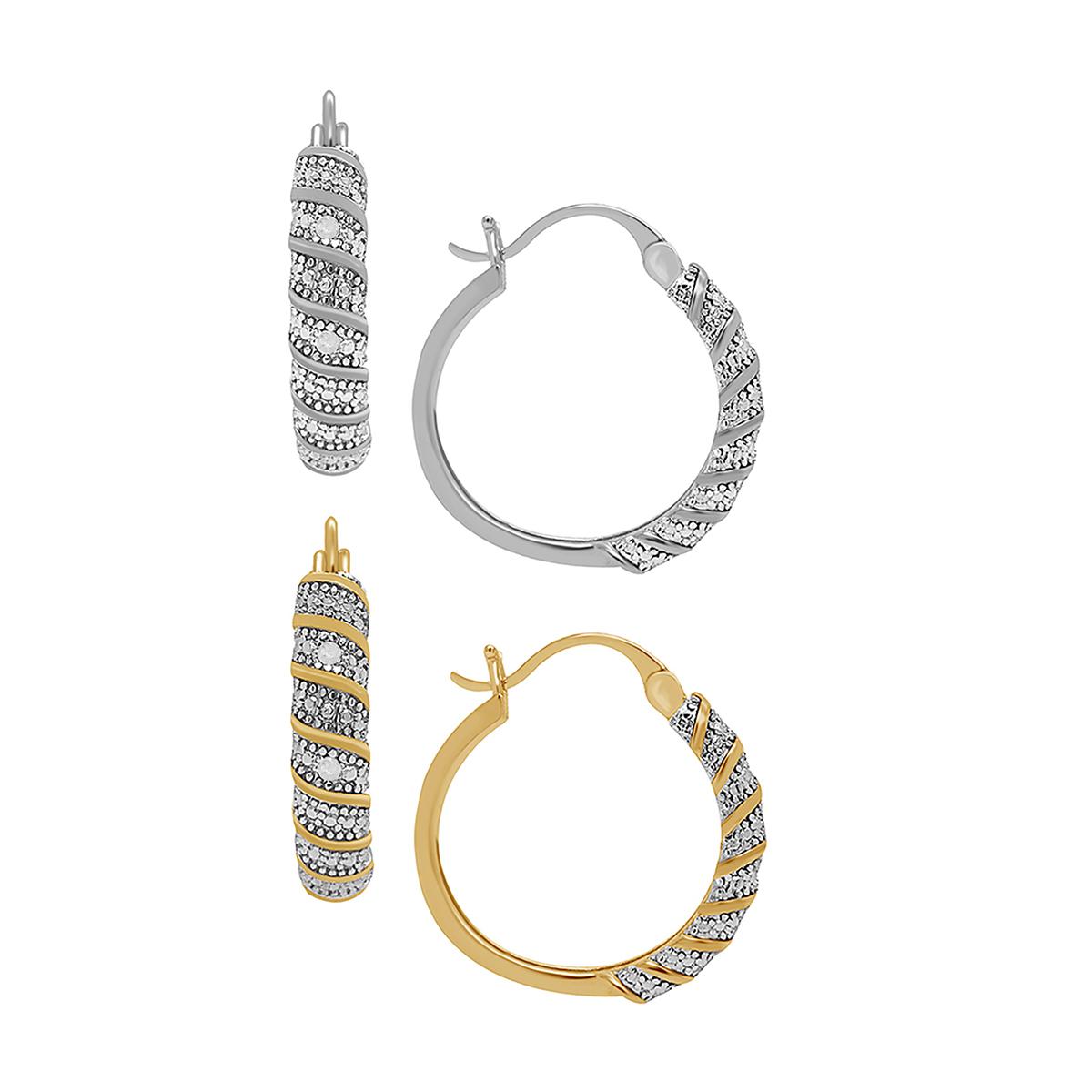 1/10ctw. Diamond Twisted Click Hoop 2pr. Earrings Set