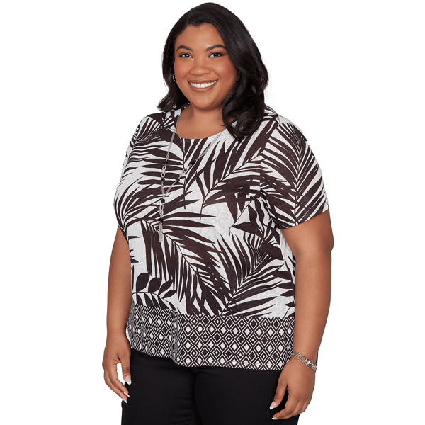 Plus Size Alfred Dunner Detail Driven Tropical Leaf Blouse