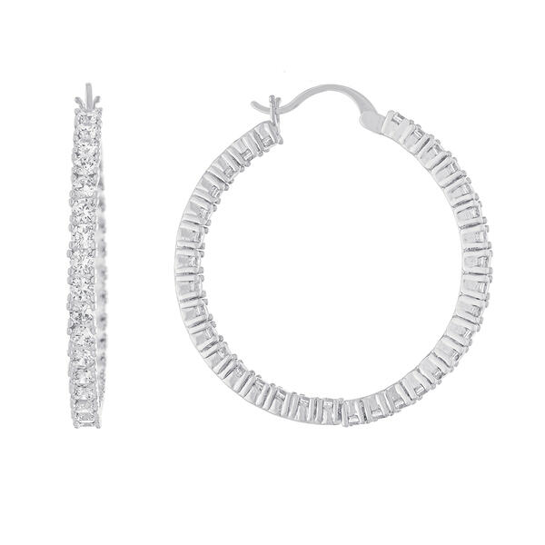 Silver Plated 35mm Cubic Zirconia Click Top Hoop Earrings - image 