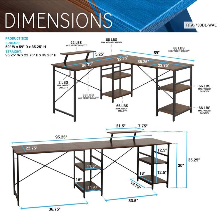 Techni Mobili L-Shape Industrial Desk w/ Storage Shelves