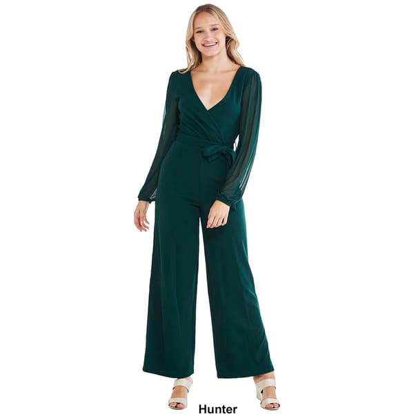 Juniors Almost Famous&#8482; Mesh Sleeve Liverpool Wrap Jumpsuit w/Sash