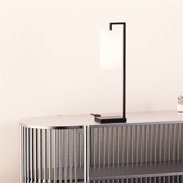 Infibrite 25in. Rectangular Frame Table Lamp with Cylinder Shade