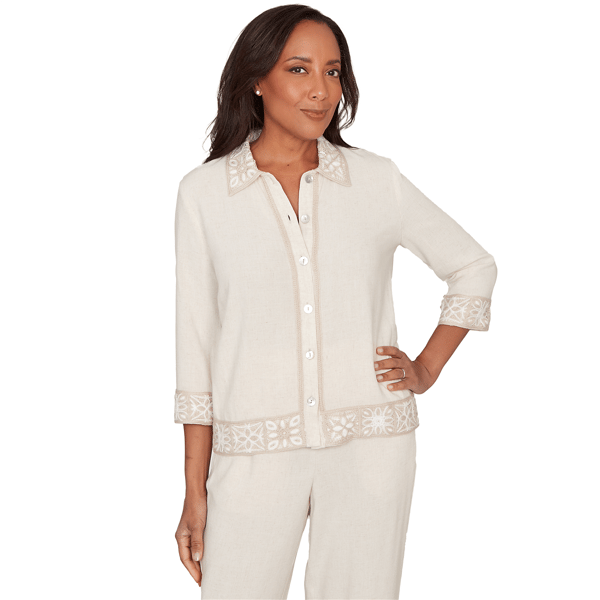 Petites Alfred Dunner Natural Wonder Embellished Crochet Trim Li - image 