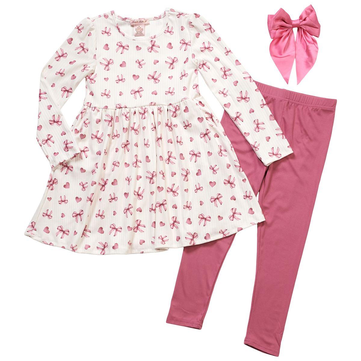 Girls (4-6x) Sweet Stories Hearts & Bows Dress w/ Legging Set